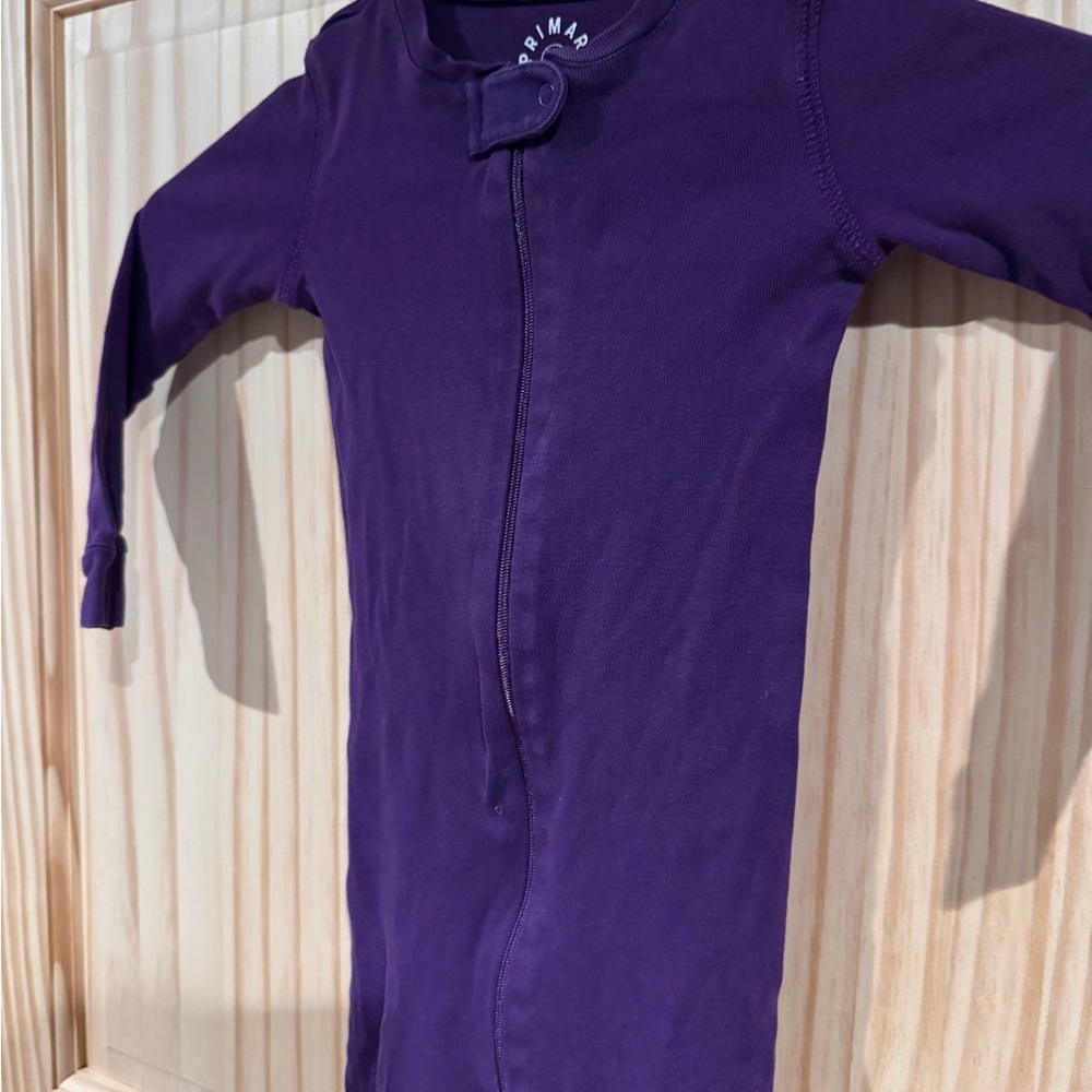 Primary Kids Purple Organic Cotton‎ Footed Pajamas Zip Sleeper Size 2 Snug Fit